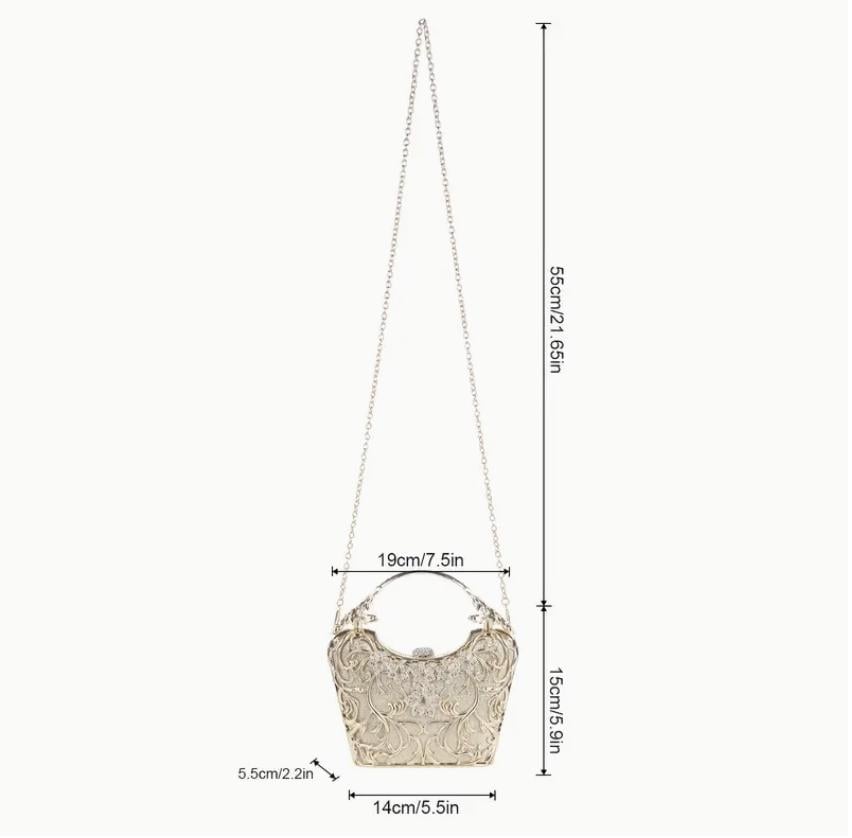 Handcrafted Rhinestone Clutch: Floral Evening Bag with Golden Handle