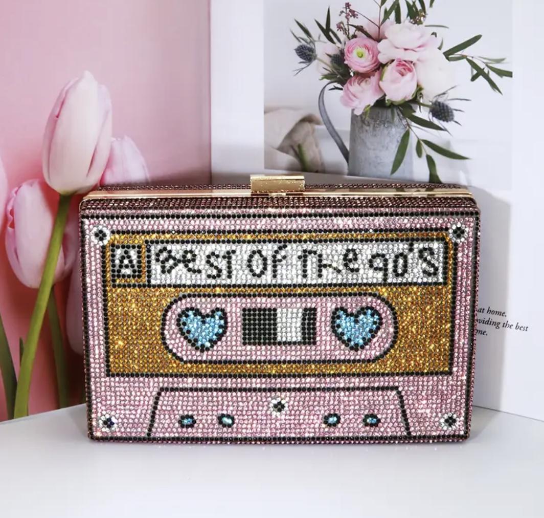 Rhinestone Cassette Tape Bag | 90s Retro Shoulder Bag