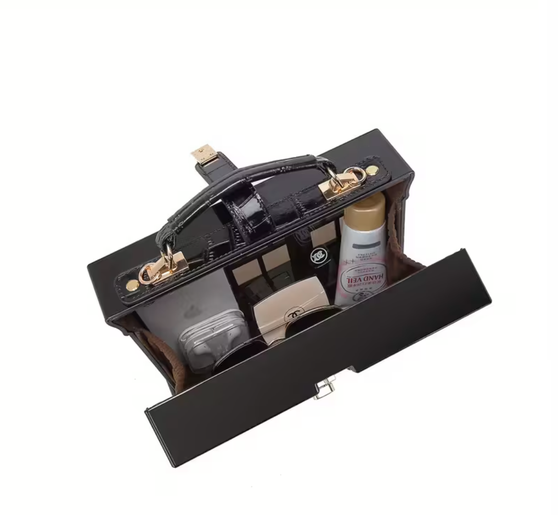 House-Shaped Black Handbag with Adjustable Strap