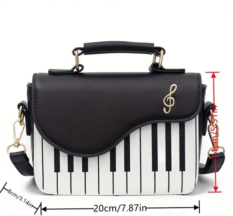 Piano Crossbody Bag: Cartoon Plaid, Stain Resistant PU Leather
