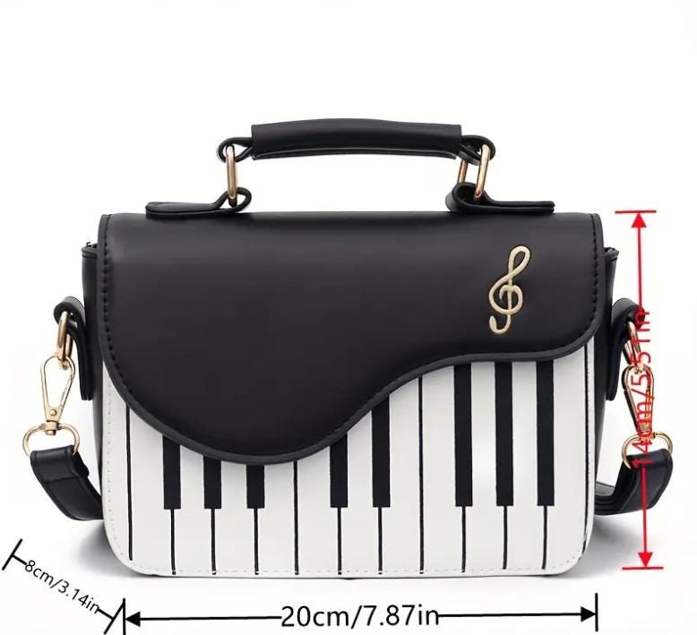 Piano Crossbody Bag: Cartoon Plaid, Stain Resistant PU Leather