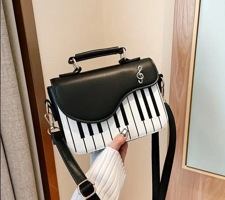 Piano Crossbody Bag: Cartoon Plaid, Stain Resistant PU Leather