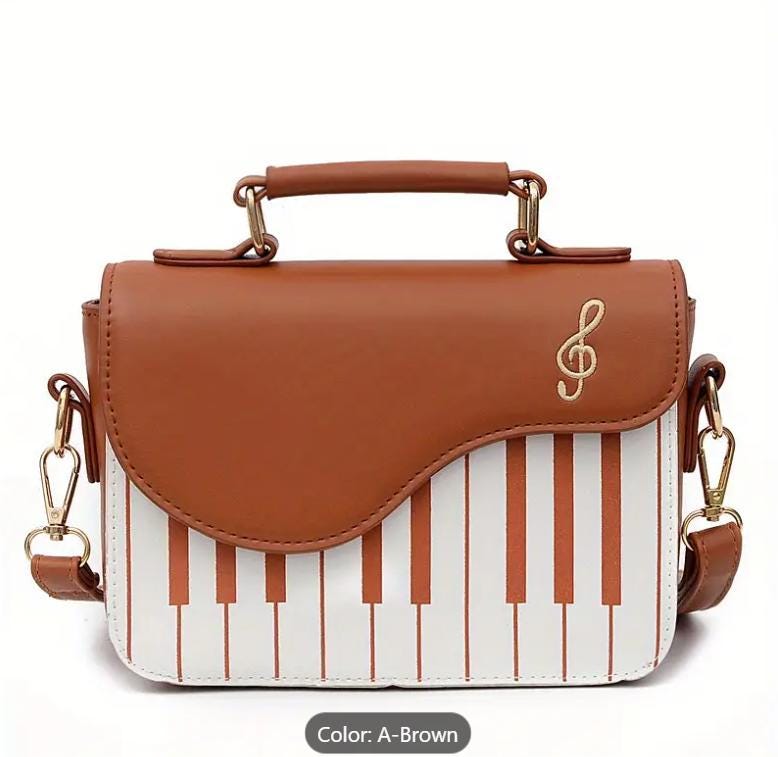 Piano Crossbody Bag: Cartoon Plaid, Stain Resistant PU Leather
