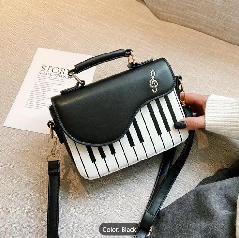 Piano Crossbody Bag: Cartoon Plaid, Stain Resistant PU Leather
