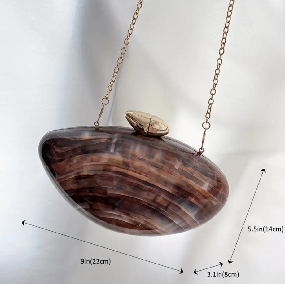 Minimalist Brown Acrylic Clutch: Pearl Chain Strap Evening Bag