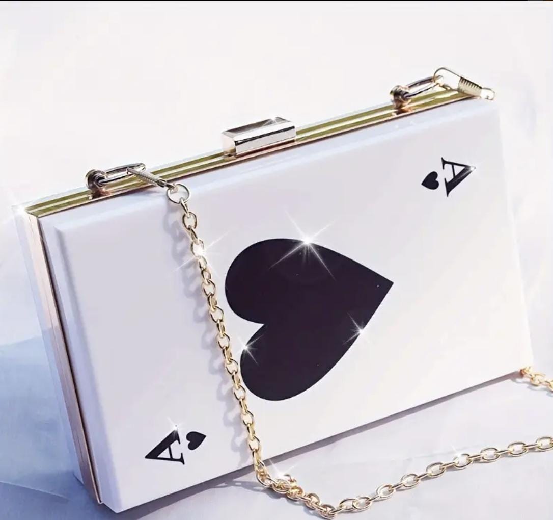 Acrylic Ace of Spades Clutch Purse: Geometric Print Crossbody Bag