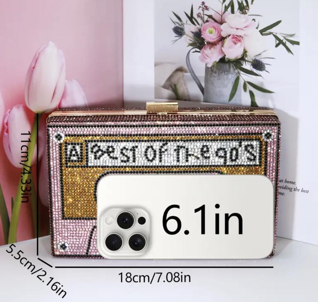 Rhinestone Cassette Tape Bag | 90s Retro Shoulder Bag