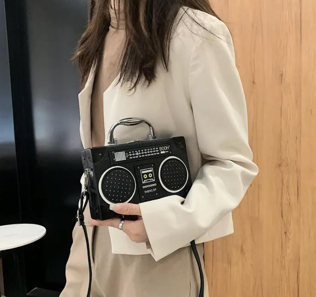 Mini Radio Crossbody Bag: PU Leather Novelty Purse