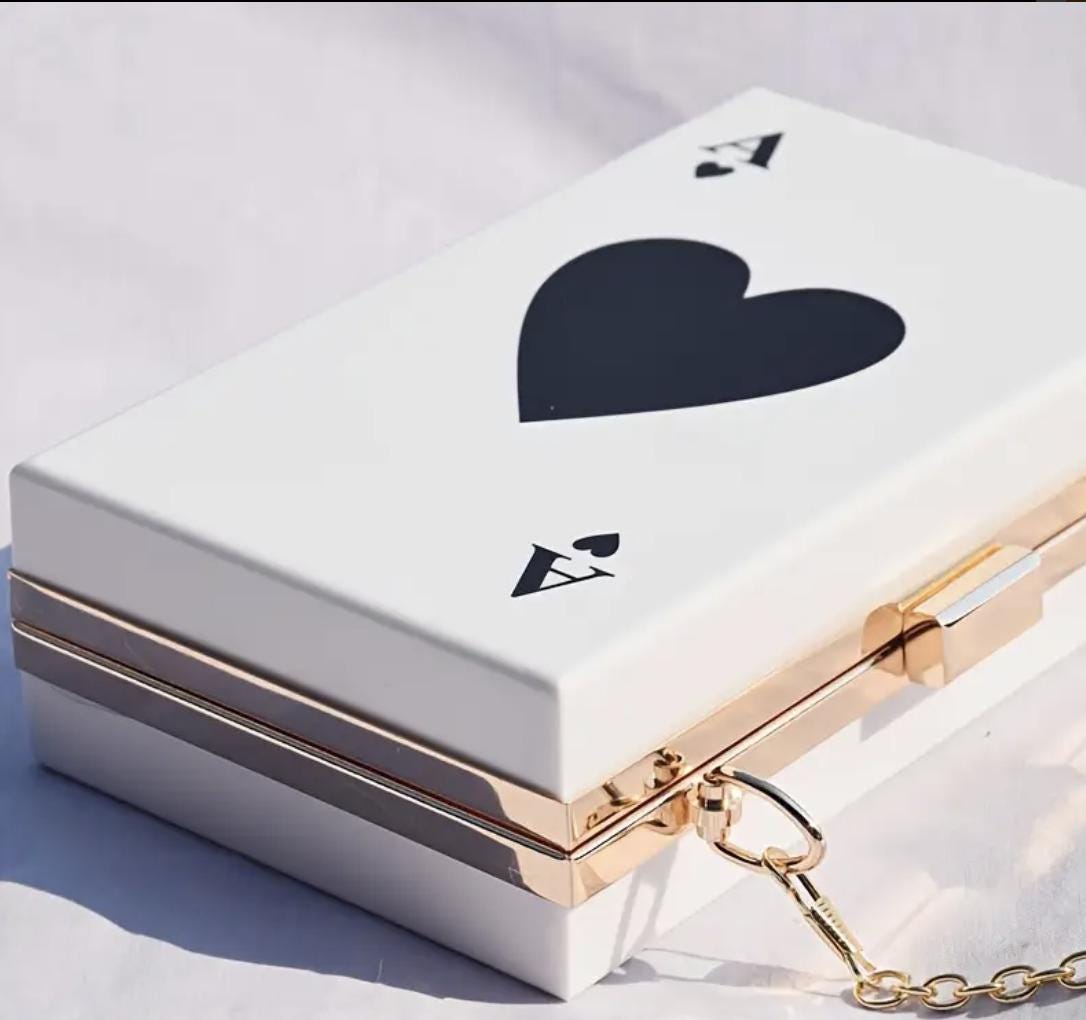 Acrylic Ace of Spades Clutch Purse: Geometric Print Crossbody Bag