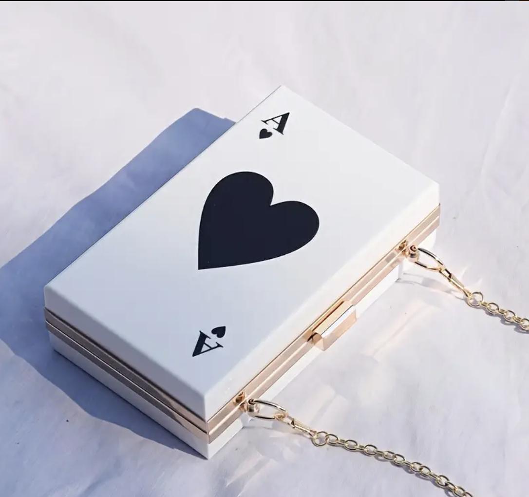 Acrylic Ace of Spades Clutch Purse: Geometric Print Crossbody Bag