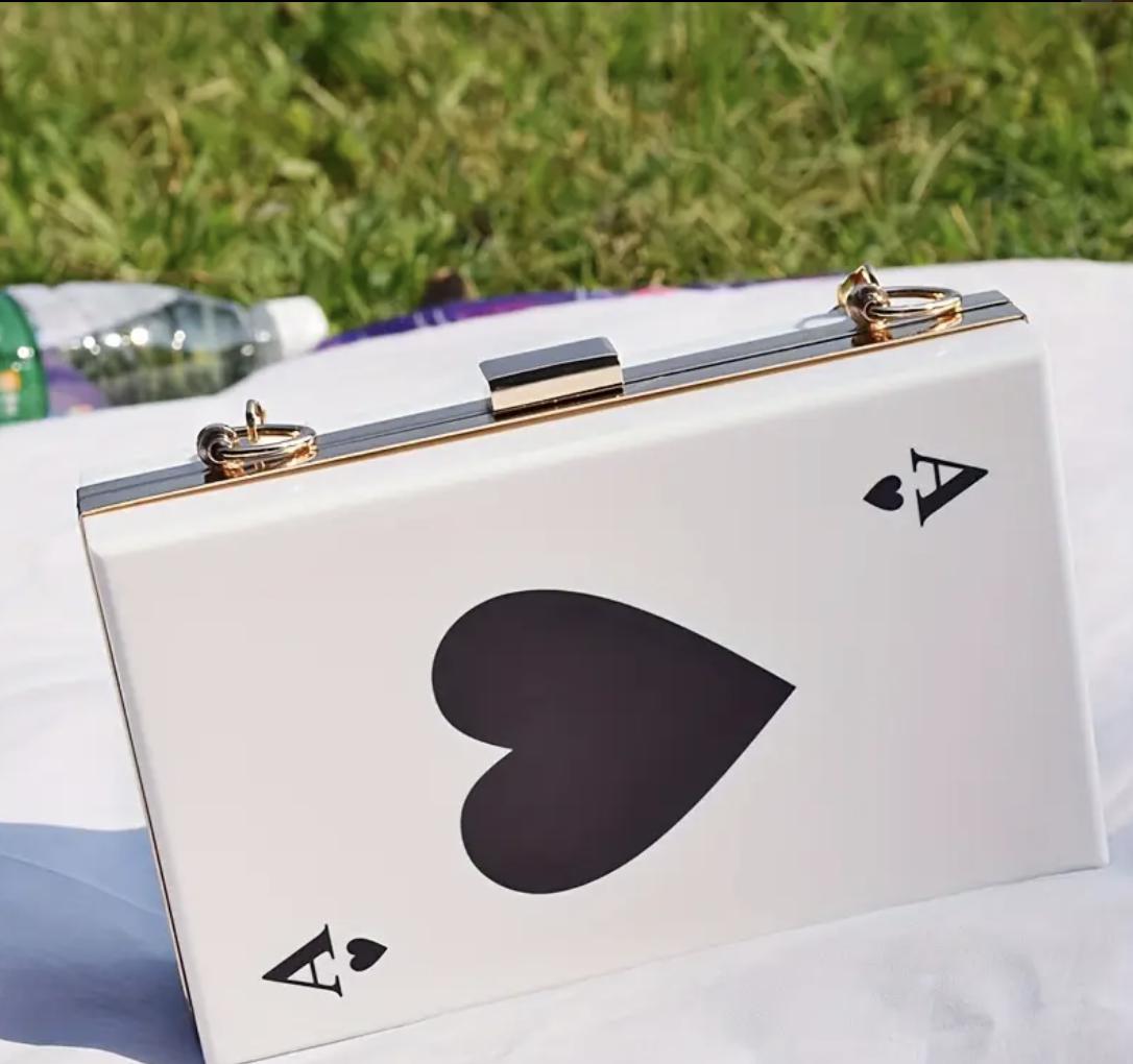 Acrylic Ace of Spades Clutch Purse: Geometric Print Crossbody Bag