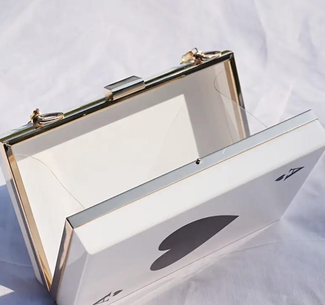 Acrylic Ace of Spades Clutch Purse: Geometric Print Crossbody Bag