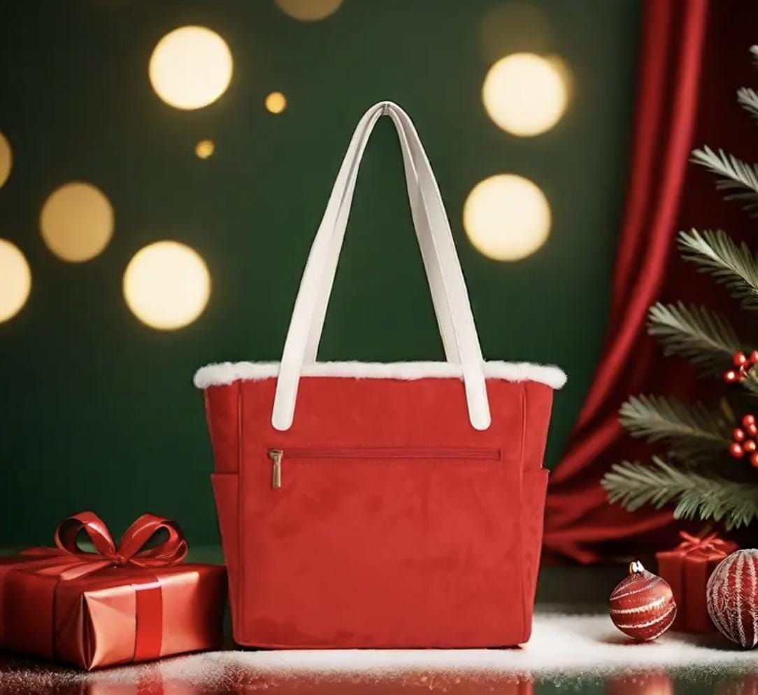 Reindeer Christmas Tote Bag: Festive Faux Leather Holiday Purse