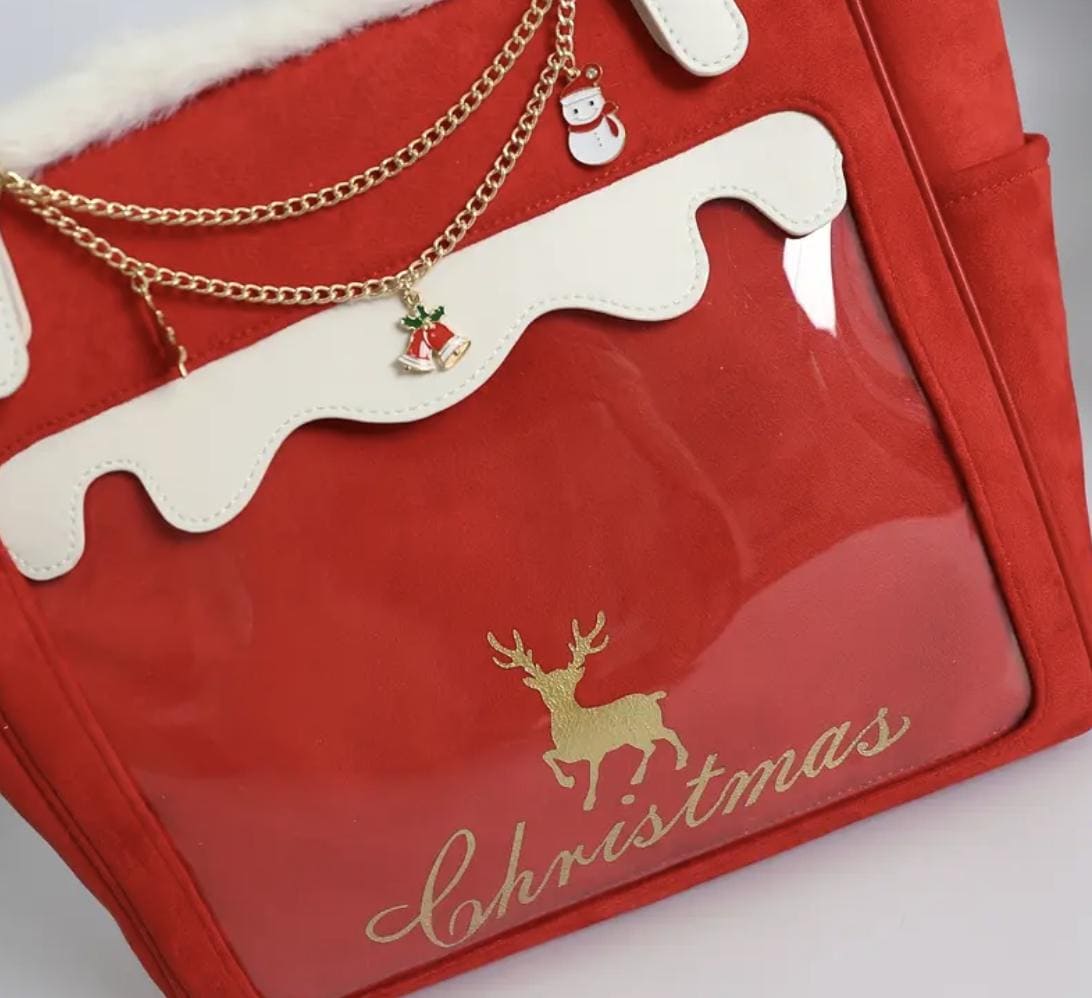 Reindeer Christmas Tote Bag: Festive Faux Leather Holiday Purse