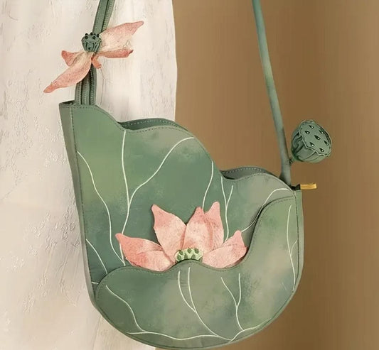 Embroidered Lotus Shoulder Bag: Chinese Style Floral Handbag