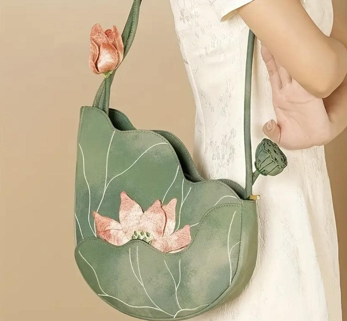 Embroidered Lotus Shoulder Bag: Chinese Style Floral Handbag