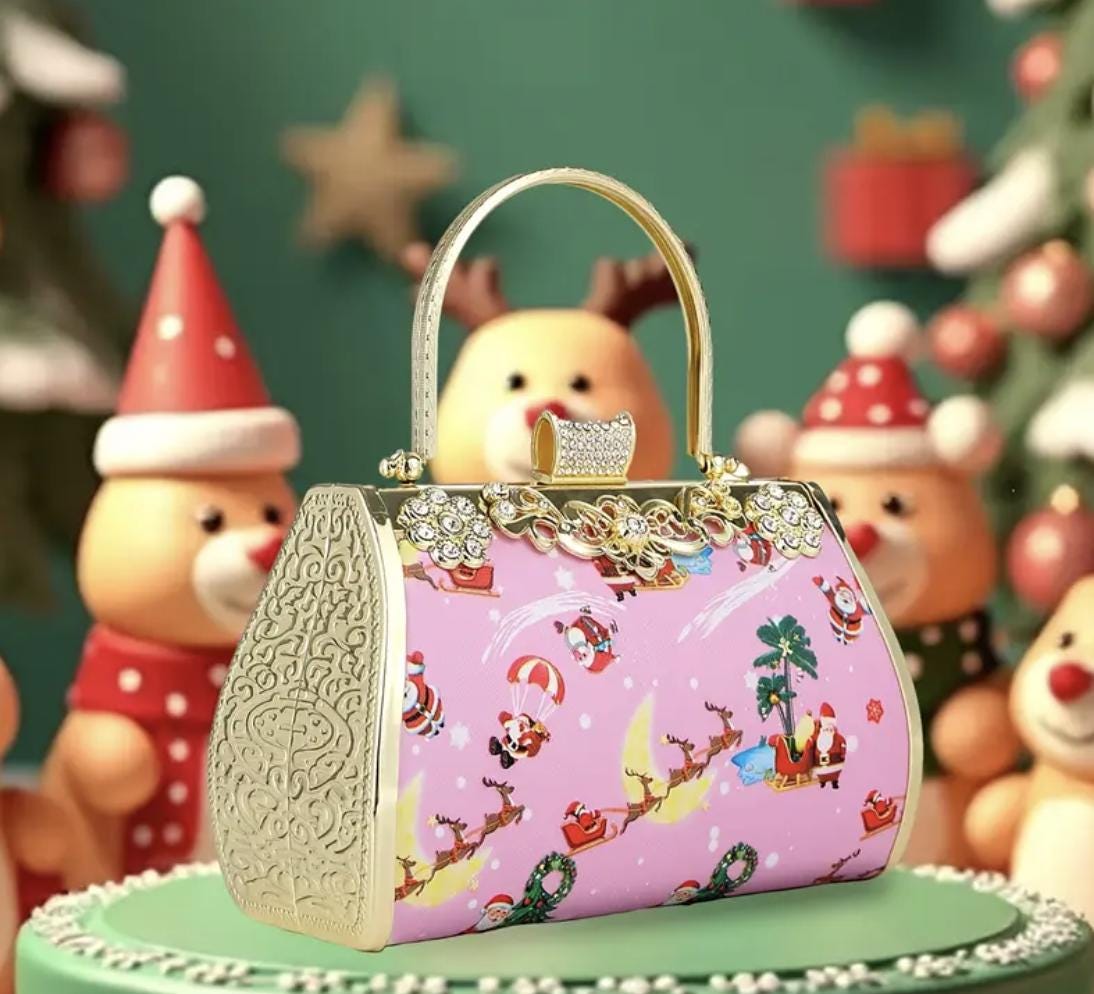 Christmas Rhinestone Clutch: Pink Holiday Party Handbag