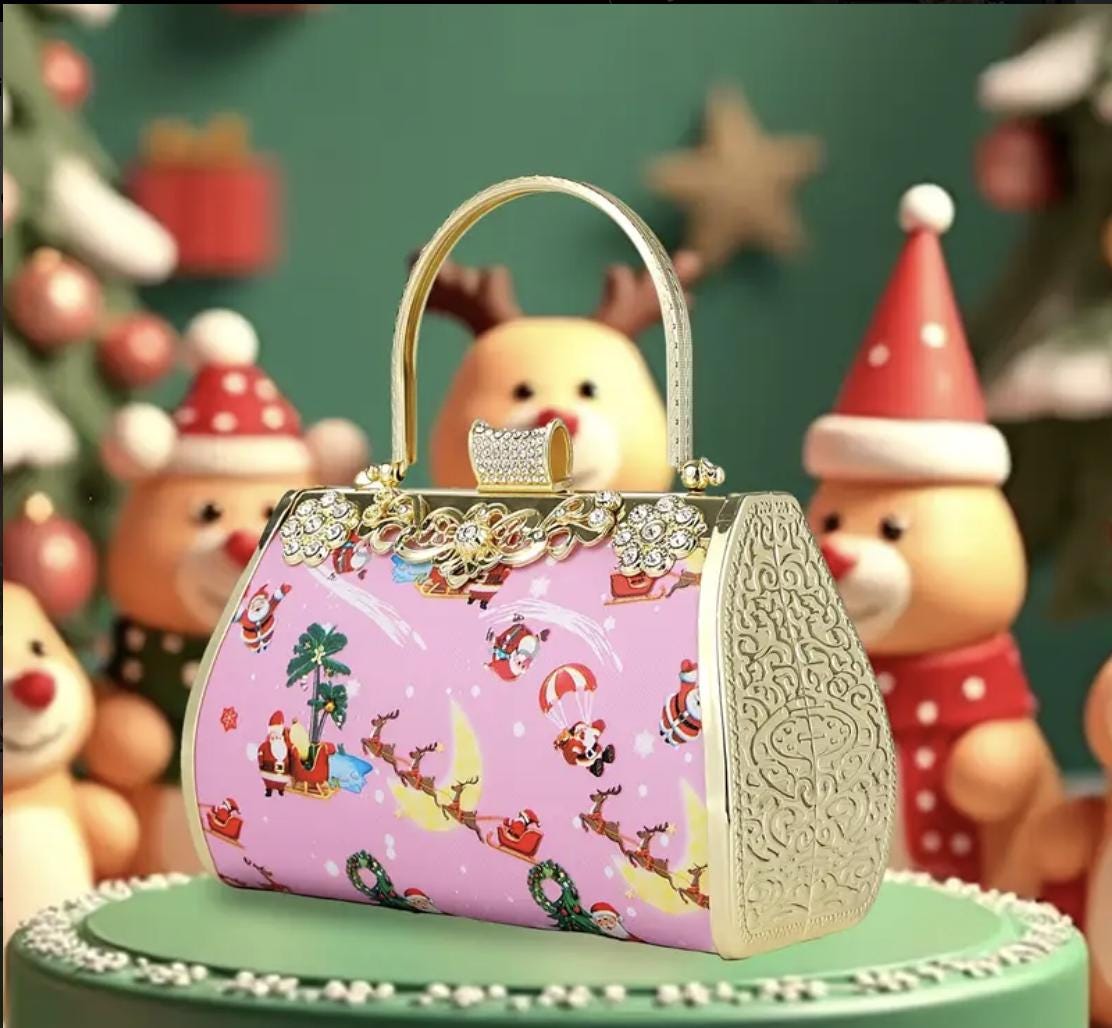 Christmas Rhinestone Clutch: Pink Holiday Party Handbag
