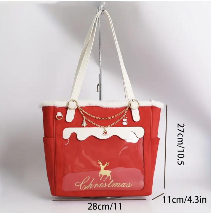 Reindeer Christmas Tote Bag: Festive Faux Leather Holiday Purse