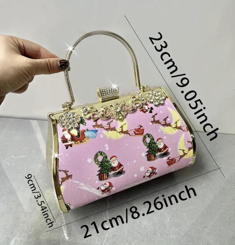 Christmas Rhinestone Clutch: Pink Holiday Party Handbag