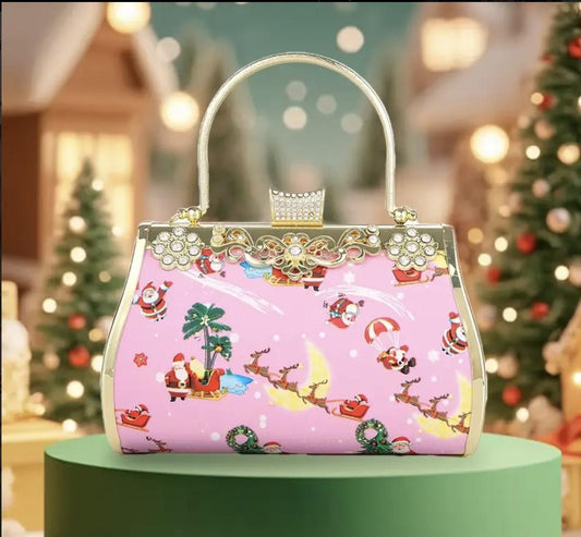 Christmas Rhinestone Clutch: Pink Holiday Party Handbag