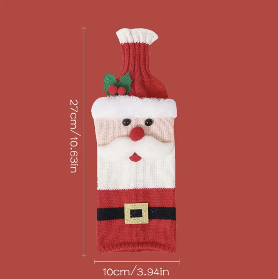 Christmas Santa Wine Bottle Cover Set – Knitted Decoration & Gift Sleeve