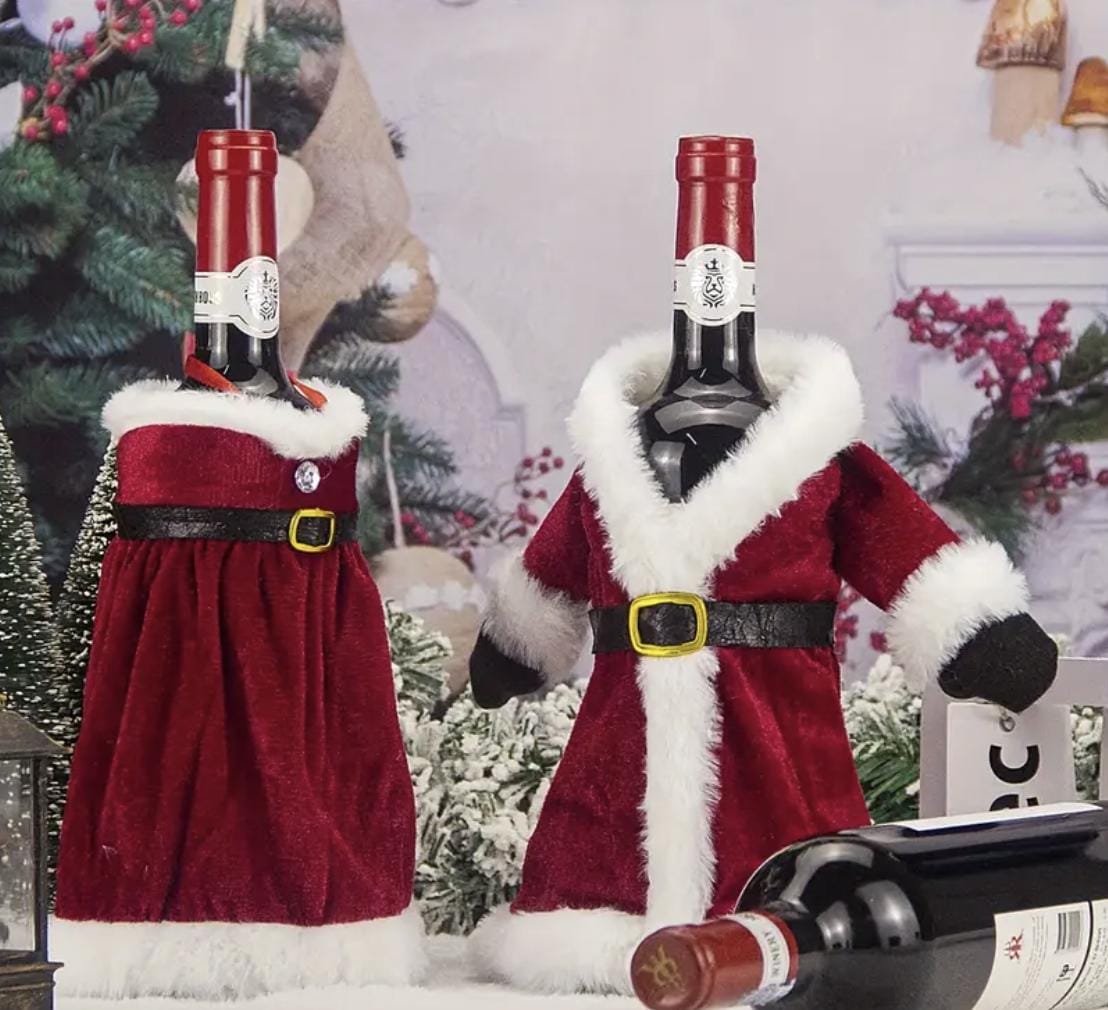Christmas Santa Wine Bottle Cover Set – Knitted Decoration & Gift Sleeve