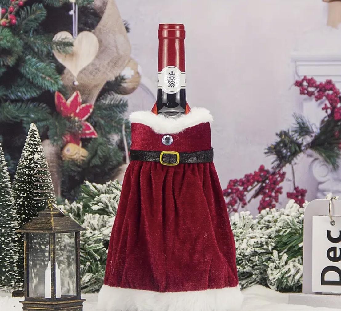 Christmas Santa Wine Bottle Cover Set – Knitted Decoration & Gift Sleeve